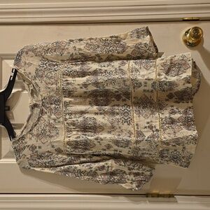 Lucky Brand Cream and Blue Patterned Blouse